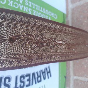 Leather Belt Mediterranean Handtooled designs 100%LEATHER in GOLDEN BROWN  34"